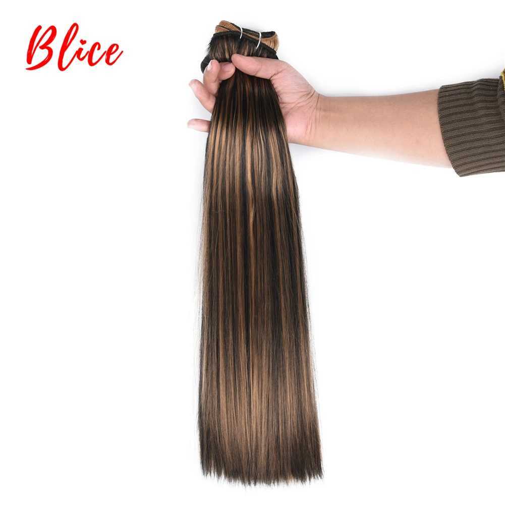 Synthetic Wigs Blice 18-26 Inch Synthetic Hair /Pack Bundle Weft Yaki Straight Weaving Mixed Color Kanekalon Hair For Women 240329