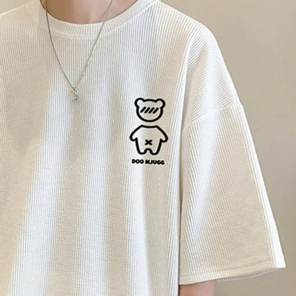 Coreano moda masculina conjuntos curtos hip hop rock casual terno engraçado urso tshirts shorts 2 peça conjunto de treino verão oversize 240312