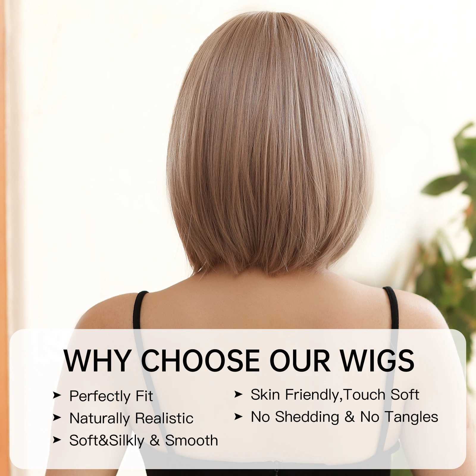 Synthetic Wigs Light Brown Ombre Wigs for Women Daily Wig with Bangs Short Bob Synthetic Hair Wigs Heat Resisatnt Fiber Fake Hair for Party Use 240328 240327