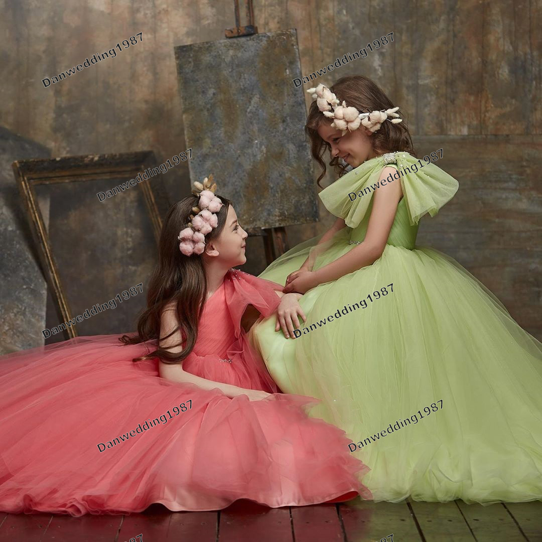 Sweet Green Purple Yellow Watermelon Red One Shoulder Flower Girl Dress Girl's Pageant Dresses Birthday Dresses Girl's Skirt Custom SZ 2-12 D318007 Soft Tulle