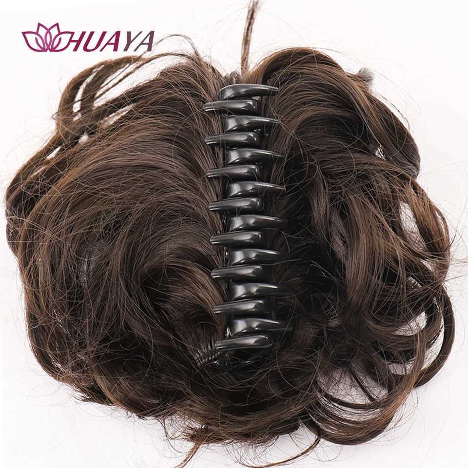 合成ウィッグスhuaya messy curly short synthetic hair chignon donut bun bun wig claw clow for women 240329