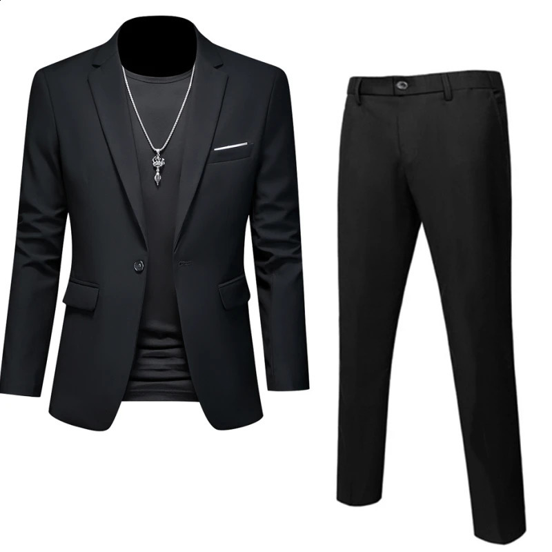 Plus storlek 6xl 5xl Mens Suit CoatPants/Business Fashion Office Dress/Slim Fit High Quality Groom Wedding Dress Suit Set240318