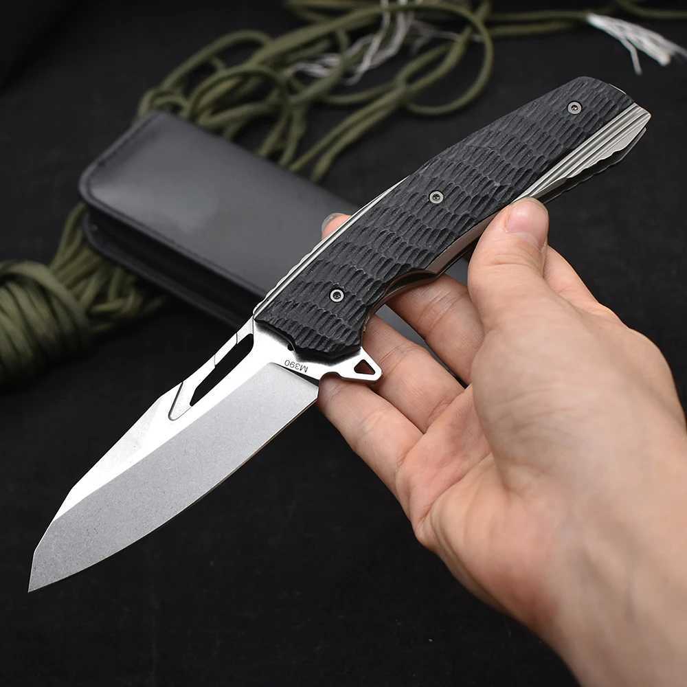 Taktische Messer M390 Stahl Stone Wash Lager Klappmesser G10 + TC4 Titanlegierung Griff Outdoor Tasche Selbstverteidigung Überleben Camping ToolL2403