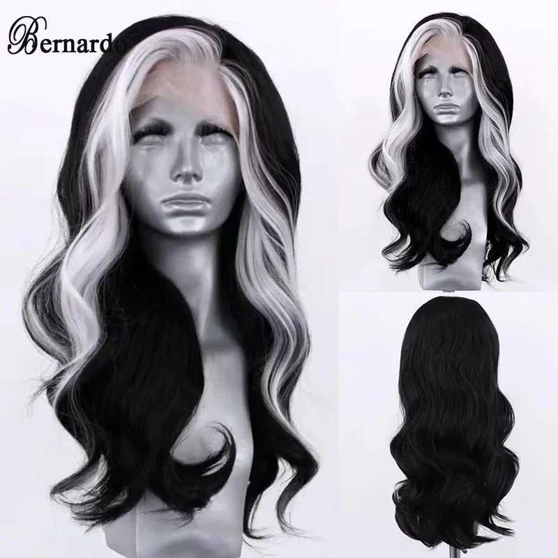 Synthetic Wigs Bernardo Synthetic Wigs Black Long Wave Glueless Lace Front For Women With Baby Hair Heat Resistant Fiber Hair Daliy Wear 240329