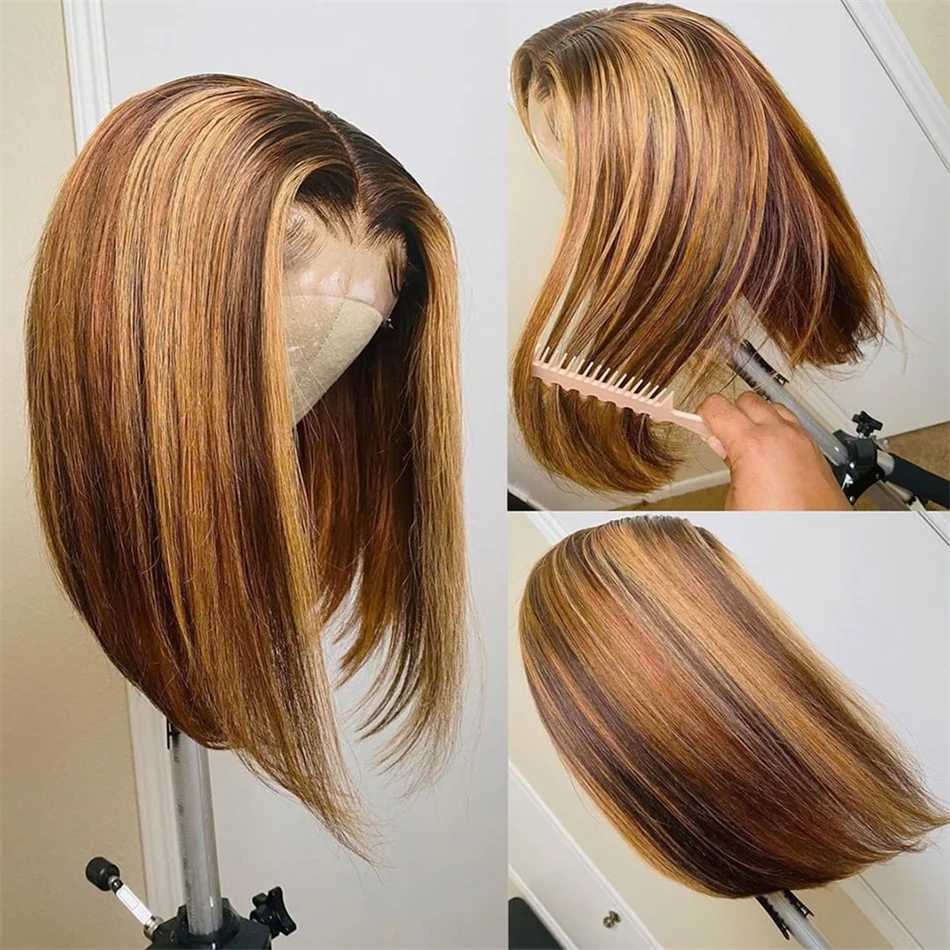 Sentetik peruklar bob dantel ön insan saç perukları düz 4x4 dantel kapanma kısa bob peruk brezilya perukları için ön plana çıkmış 240328 240327