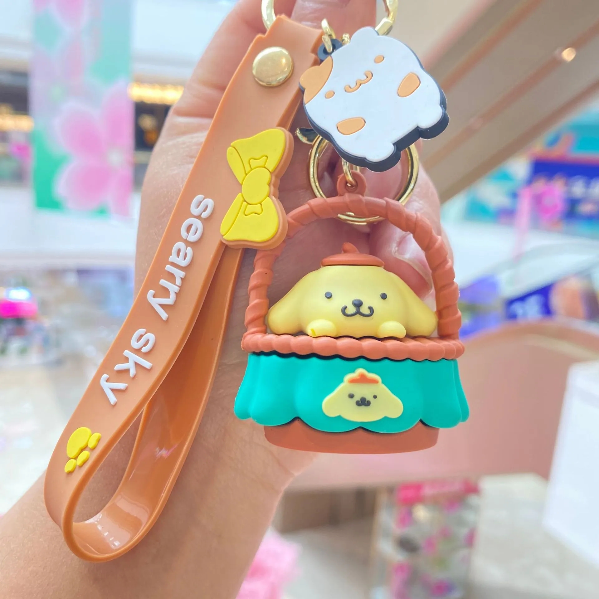 2024 Creative Cute Flower Basket Kuromi Bag Pendant Cartoon Keychain Small Schoolbag Pendants Toy for Girl Collection Decoration