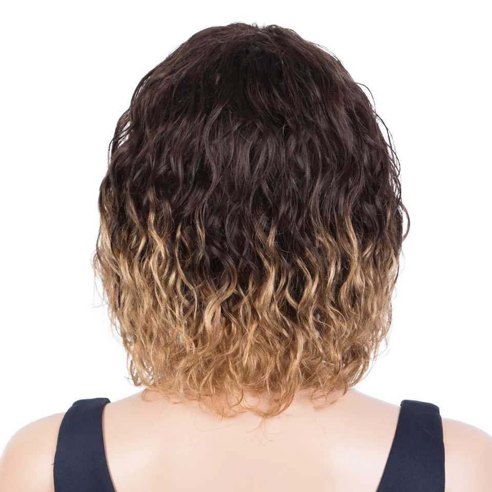 Perucas sintéticas trueme curto ondulado bob perucas de cabelo humano brasileiro peruca de cabelo humano com franja ombre loira curto encaracolado bob peruca onda natural peruca completa 240329