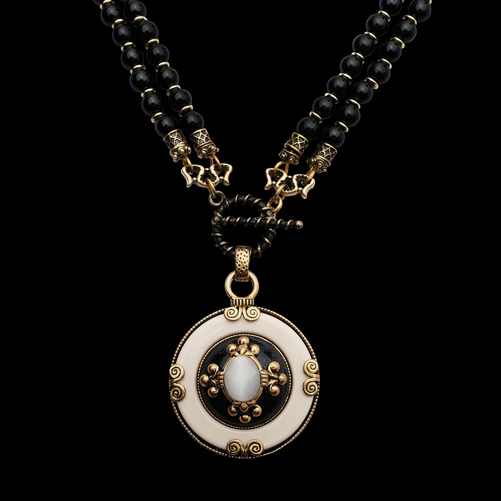 Amorita Boutique Collier de perles en pierre d'agate naturelle au design vintage 240311