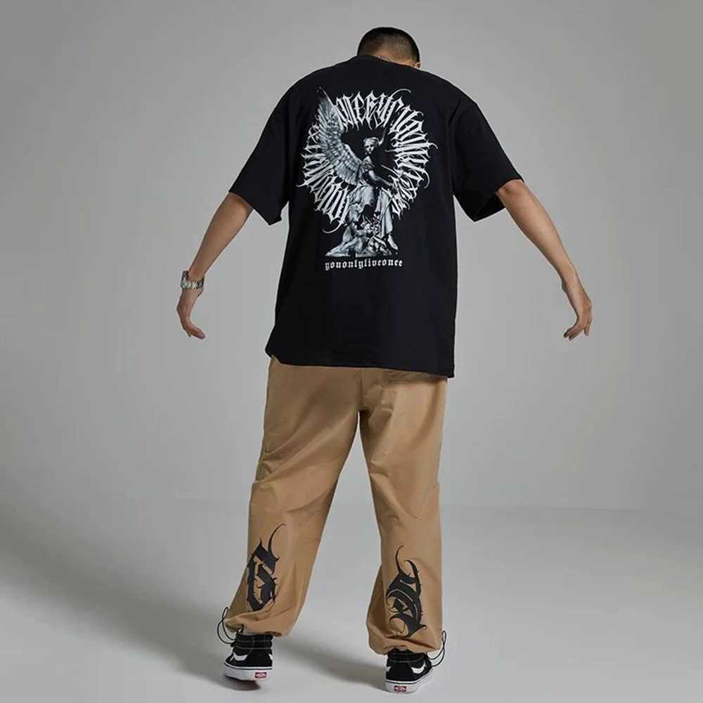 Men's T-Shirts Street Chicano Hip-hop Short-sleeved T-shirt Summer Virgin Mary Tattoo Angel Print Round Neck Cotton Loose Top Mens Clothing J240316