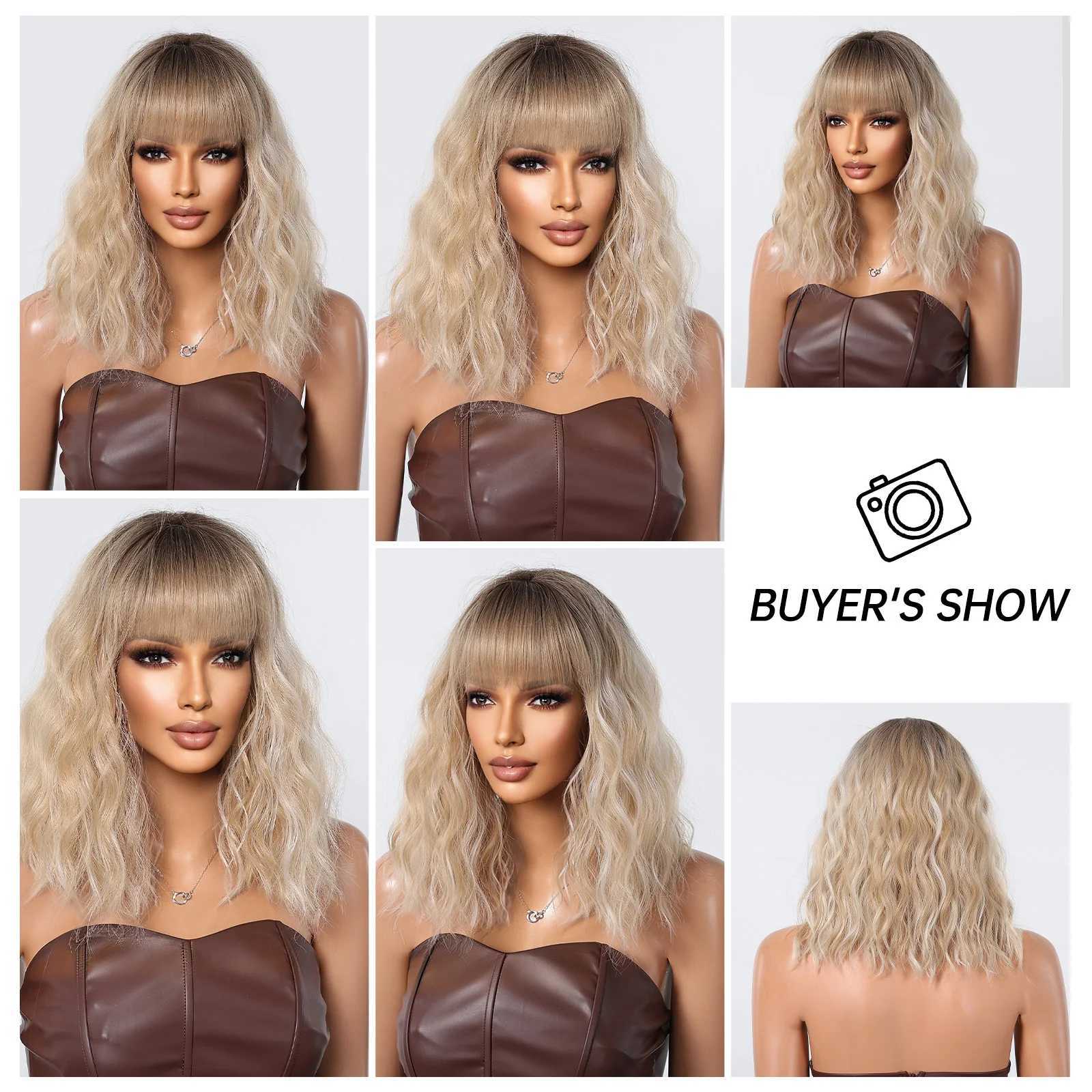 Syntetiska peruker Haircube Short Blonde White Wavy Bob Wigs With Bangs For Black Women Heat Restent Synthetic Wigs Christmas Cosplay Fiber Hair 240328 240327