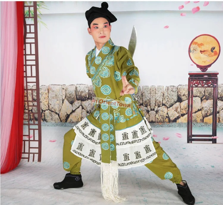 Traditionella operaer Kungfu Fighter Man Clothing Mandarin Jacket + Pants + Hat Peking Opera Men's Drama Costumes Wusheng Clothes