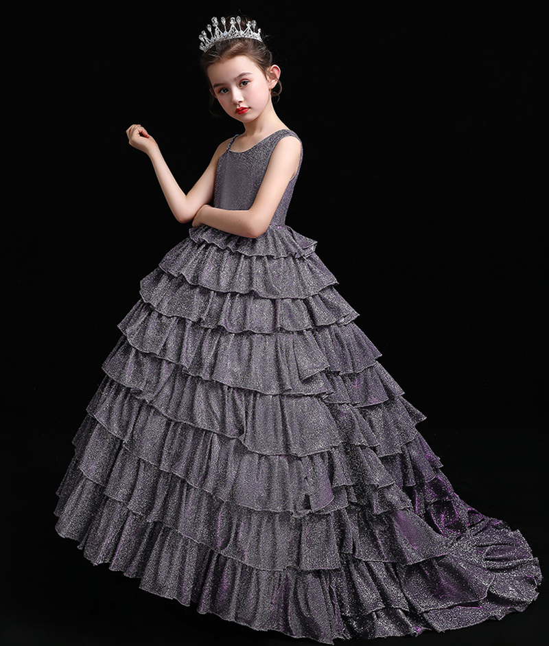 Grace Gray Shinning Straps Layers Flower Girl Dress Girl's Pageant Dresses Party/Birthday Dresses Girl's Skirt Custom SZ 2-12 D318008