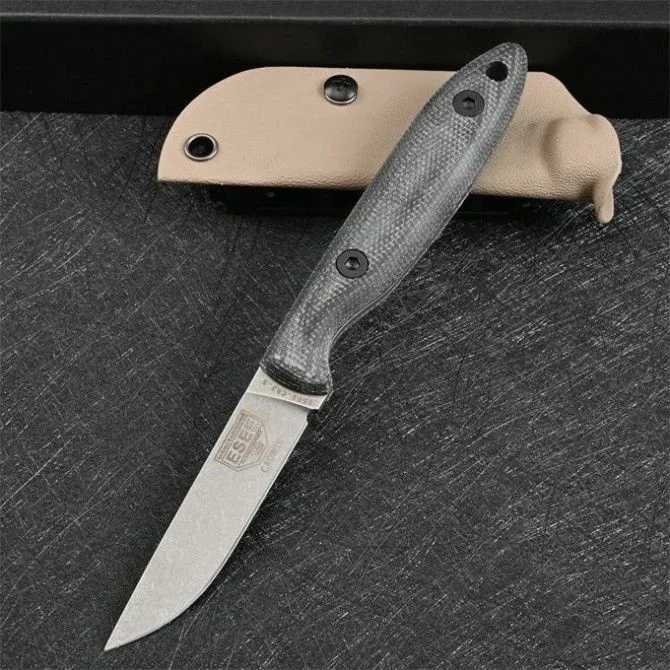 Cuchillos tácticos ESEE lavado a la piedra DC53 hoja fija de acero cuchillo de caza de supervivencia al aire libre EDC equipo militar táctico regalo Kydex SheathL2403