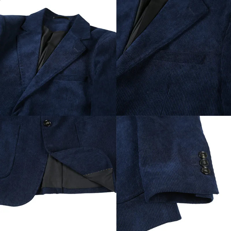 Hommes velours côtelé Blazer Veste coupe ajustée décontracté beau Costume à la mode Veste Costume Homme hommes vêtements manteaux 240304