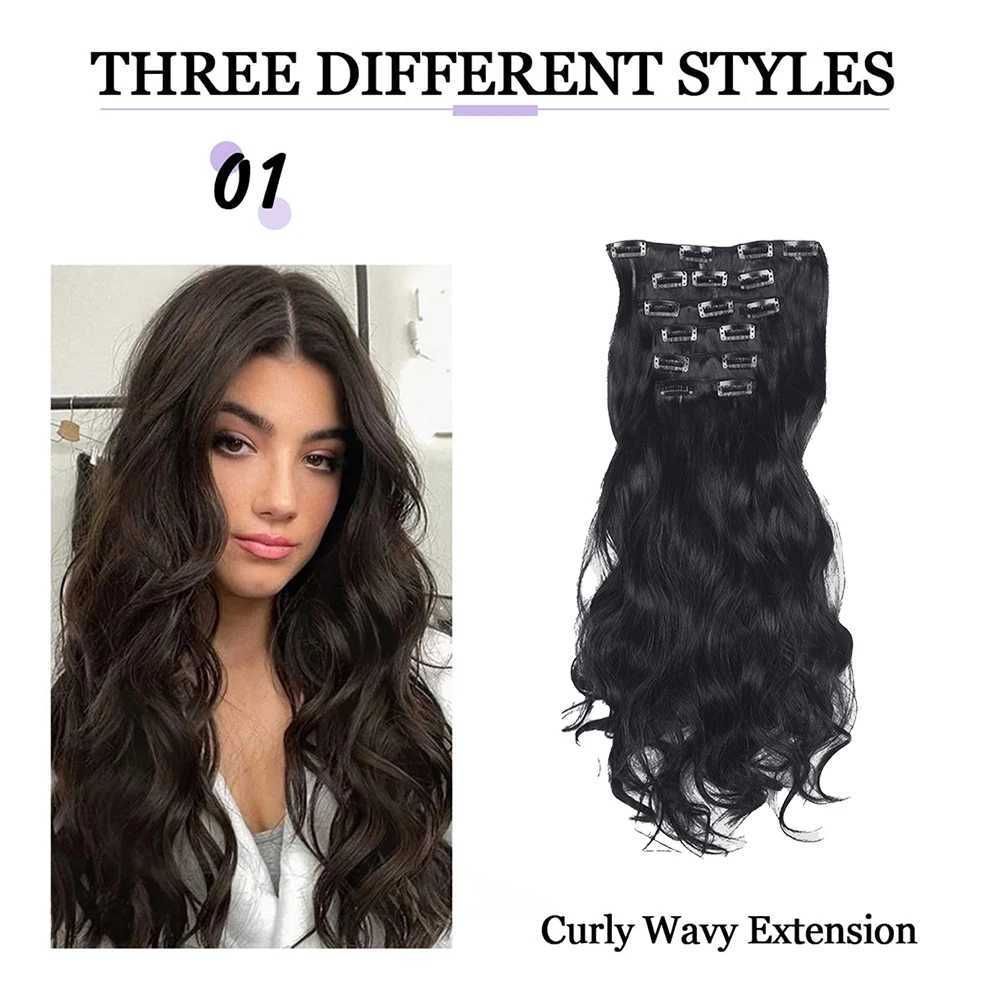 Synthetic Wigs 22 inch curly synthetic hair curling set to extend hair Invisible clip wig extends long piece 240328 240327