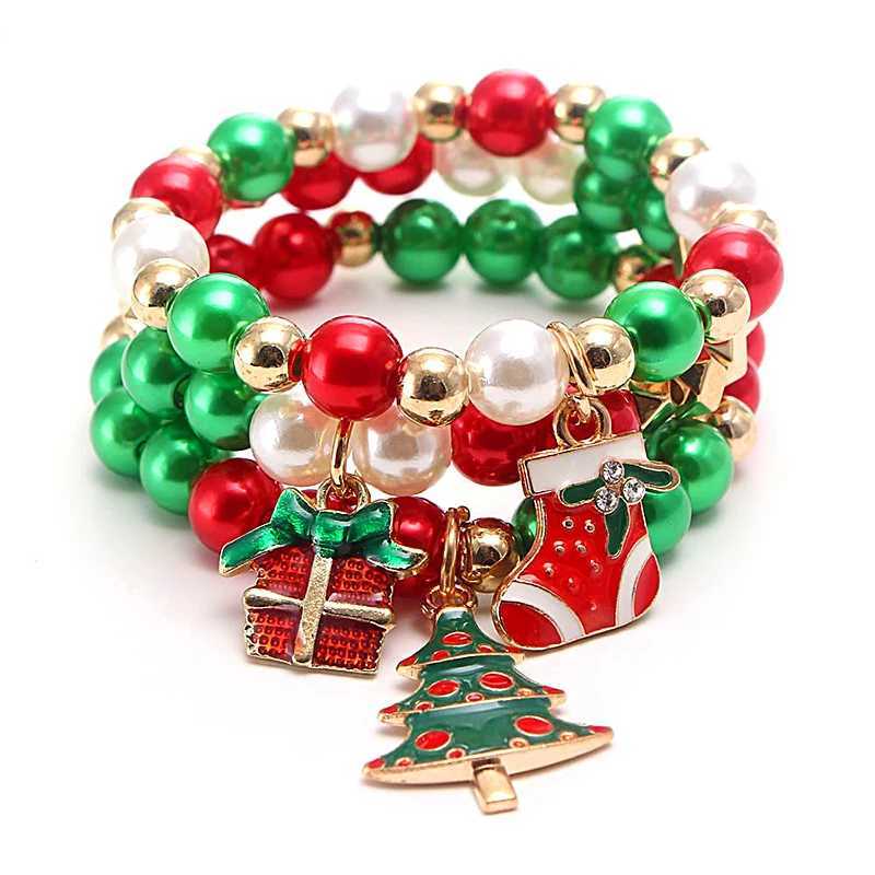 Kette Weihnachten Perlen Armband Schmuck Weihnachtsmann Weihnachtsbaum Schneemann Glocke Handschuhe Anhänger Armband Weihnachten Neujahr Geschenk für KinderL24