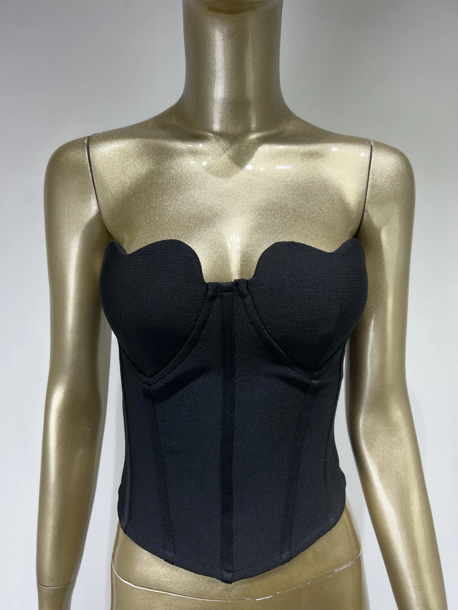 Women Summer Sexy Strapless Backless Heart Black Bandage Tops Celebrity Designer Fashion High Street Top240318