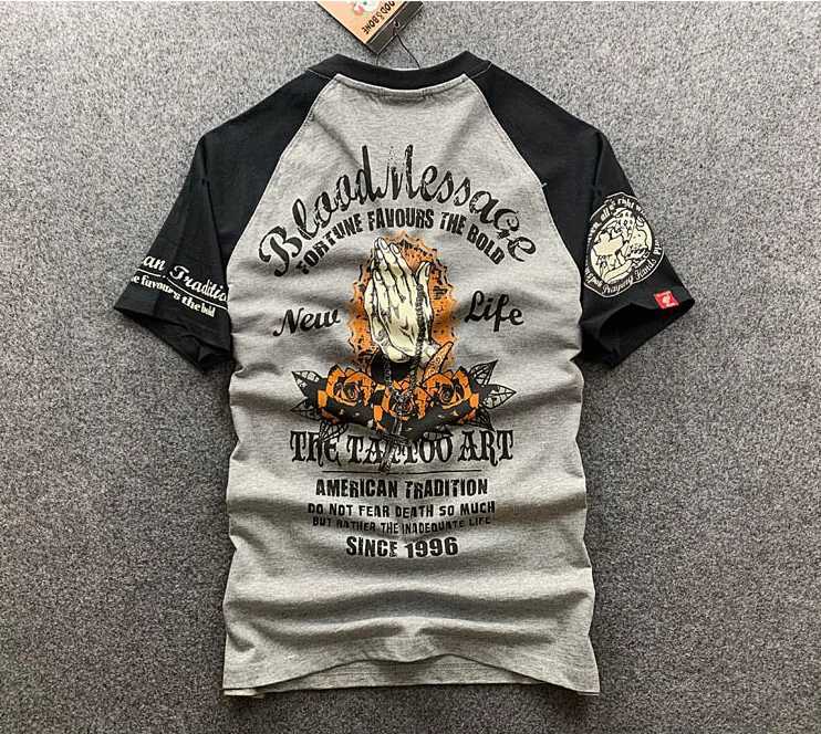 Erkekler Tişörtler Lotus Baskı Dövme Tişörtlü Erkekler Rahat Pamuk Kısa Kollu Kaya Biker Tişörtler El Boncuklar Boyama Hip Hop Üstleri Tees Gömlek J240316