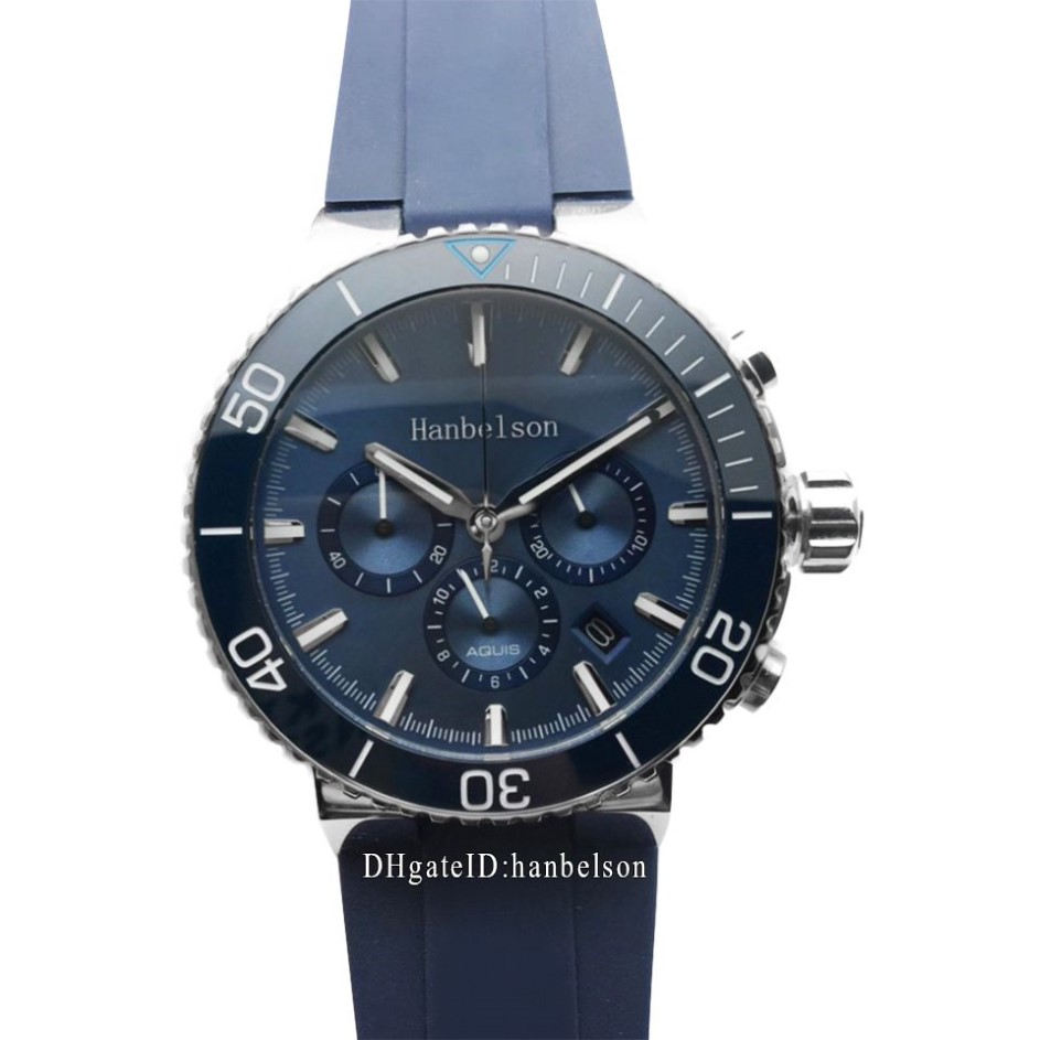 2021 Ceramic Bisel Mens Sport Watches Blue Face VK 63 Movimiento de cuarzo Muñeca de pulsera Reloj cronógrafo 46 mm Date negro Metal Montre 301i