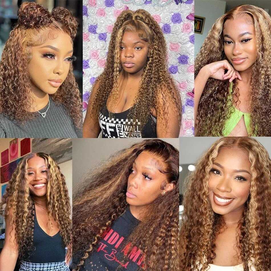 Synthetic Wigs Highlight Curly 13x4 Lace Front Wigs Human Hair Pre Plucked with Baby Hair for Women Glueless Water Deep Wave Lace Frontal Wigs 240329