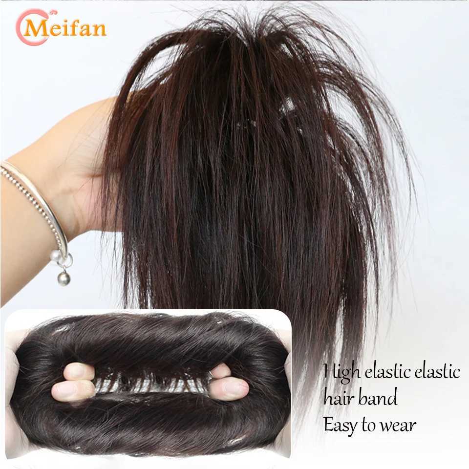 Synthetic Wigs MEIFAN Synthetic Messy Straight Hair Bun Elastic Band Fluffy Hair Chignon Scrunchy Wrap Updo False Hairpiece For Wome 240329