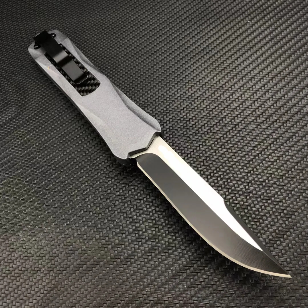 Micro S/E Automatisk kniv 440C Blad Zinklegering Inlagd kolfiberhandtag Fickknivar Camping utomhus Självförsvar Aktiskt stridsverktyg