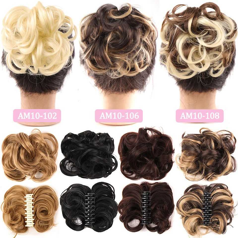 Synthetische Perücken LM Messy Curly Short Synthetic Hair Chignon Donut Roller Bun Wig Claw Clip In Hairpiece for Women 240329