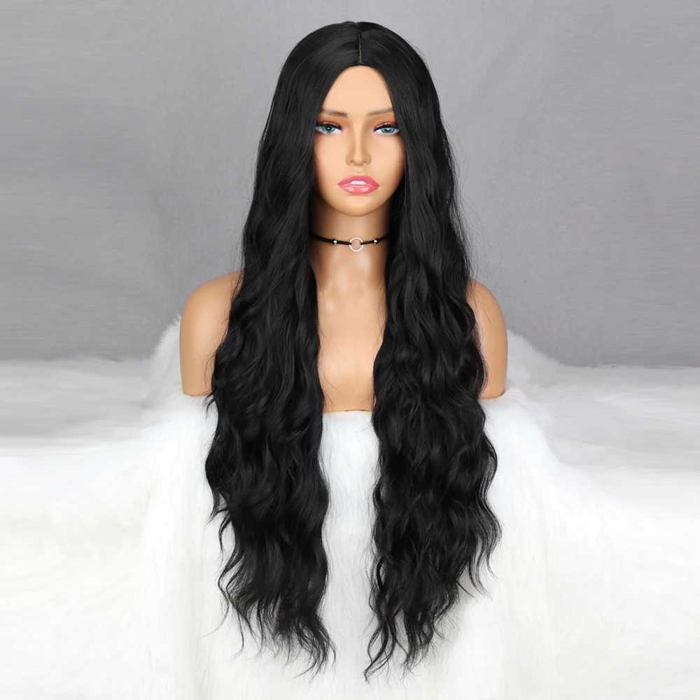 Synthetic Wigs Black Blonde Long Wavy Wig Halloween Cosplay Wigs For Women Daily wear Natural Synthetic Wig High Temperature Fiber 240328 240327