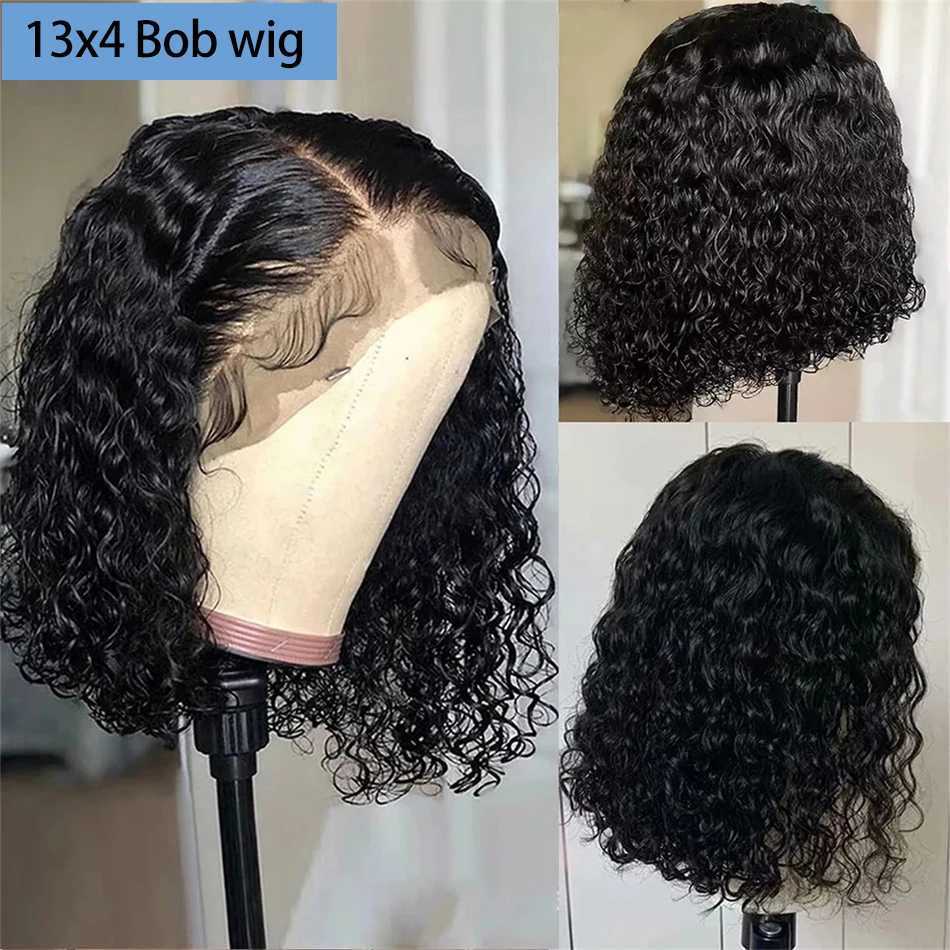 Perucas sintéticas encaracolado cabelo humano curto bob perucas onda profunda peruca de renda transparente preplucked nós descorados remy peruca dianteira do laço para perucas de renda feminina 240318