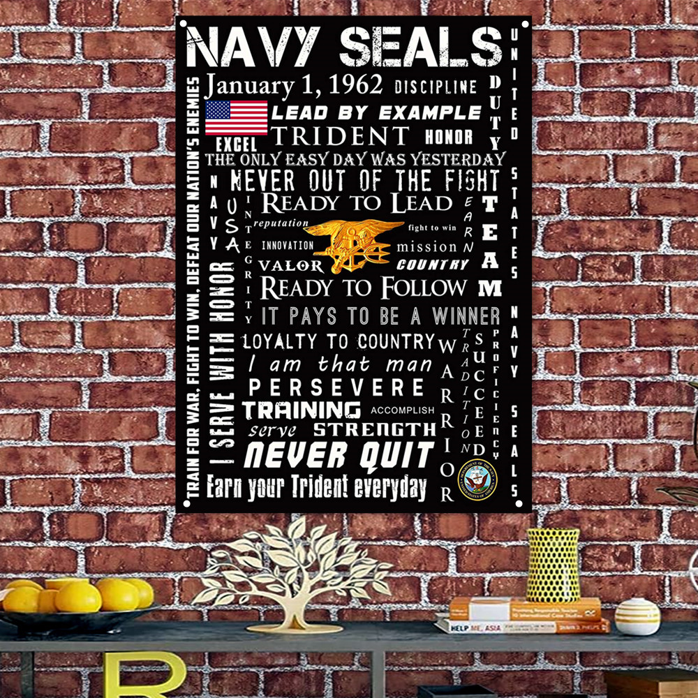 Affiche Creed de l'US Navy Seals – Affiche murale inspirante – Citations de motivation, bannières et drapeaux adaptés pour l'exercice, le fitness, le travail scientifique et la décoration de salle de sport