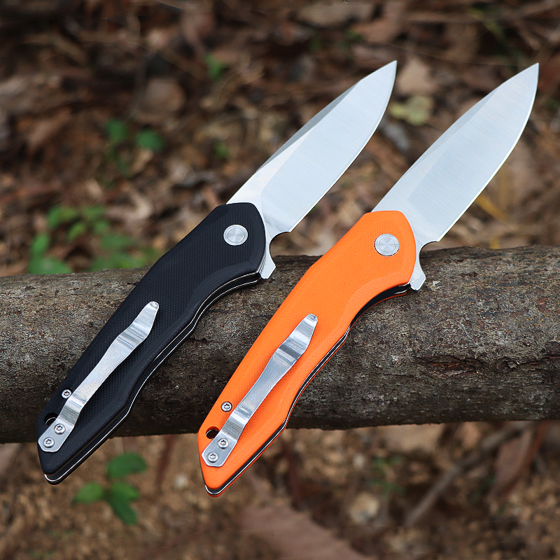 M7724 Flipper Knife 440C Satin Drop Point Blade G10 with Steel Sheet Handle Ball Bearing Outdoor Camping Hiking Fishing EDC Pocket Knives