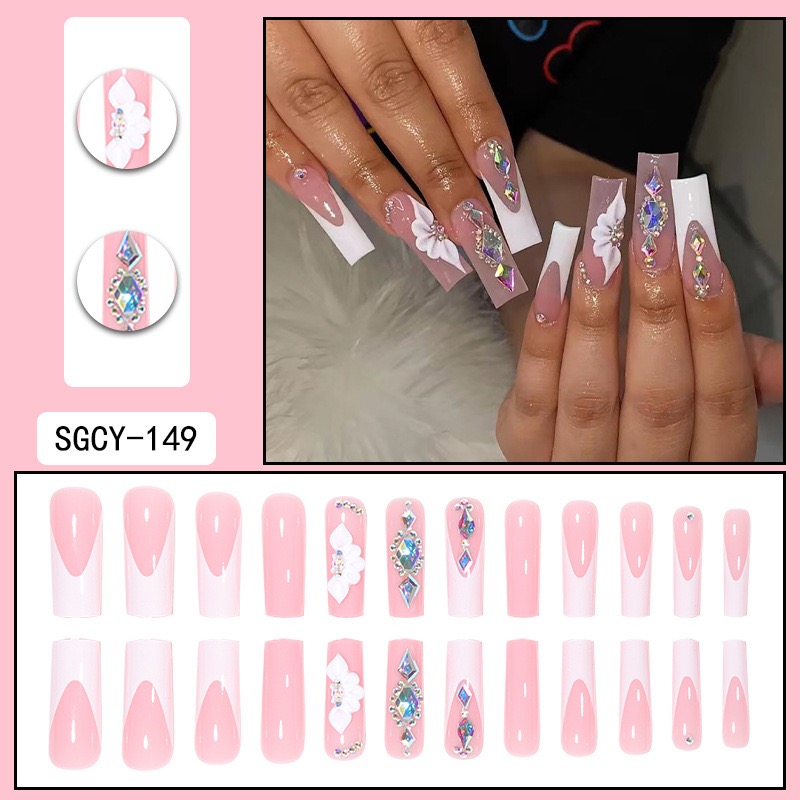 24 fyrkantigt långt nagelkonstfärg Fashion Beauty Ballet Dance Performance Nail Art Set Europe och USA bär nagel borttagbar falsk nagellapp