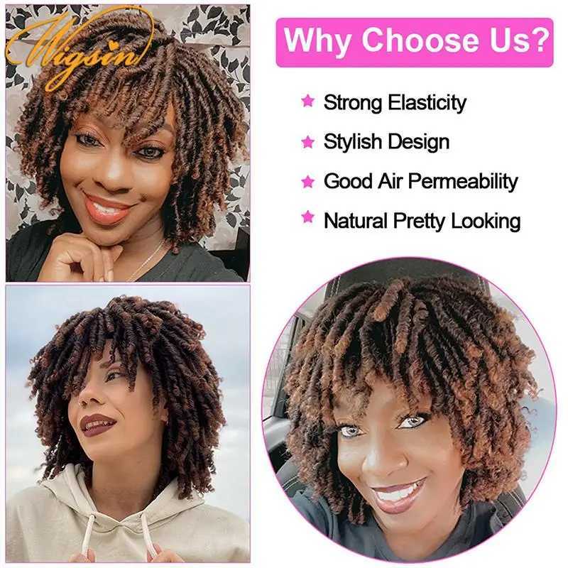 Synthetic Wigs WIGSIN Synthetic 6Inch Dreadlocks Hair Wig Short Curled Twisted Braid Black Brown Heat Resistant Breathable Wig for Black Women 240328 240327