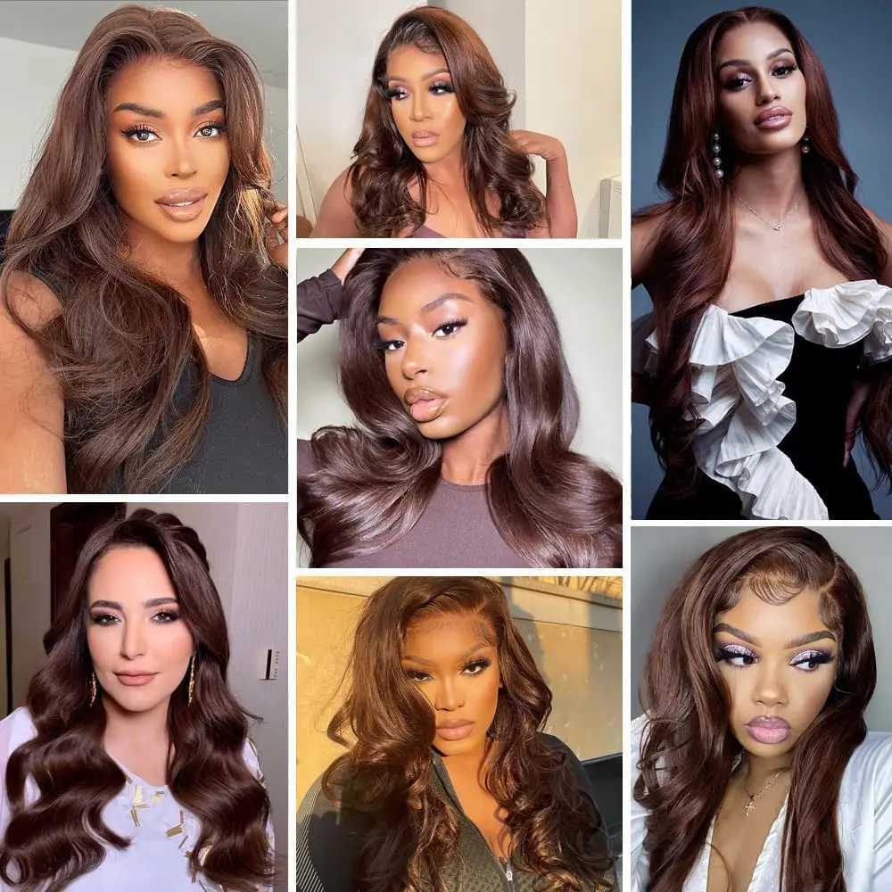 Synthetic Wigs Gluleless Body Wave Brown 13x6 HD Lace Front Wigs Human Hair Chocolate Brown #4x4 13x4 360 HD Full Lace Frontal Wigs Human Hair 240328 240327