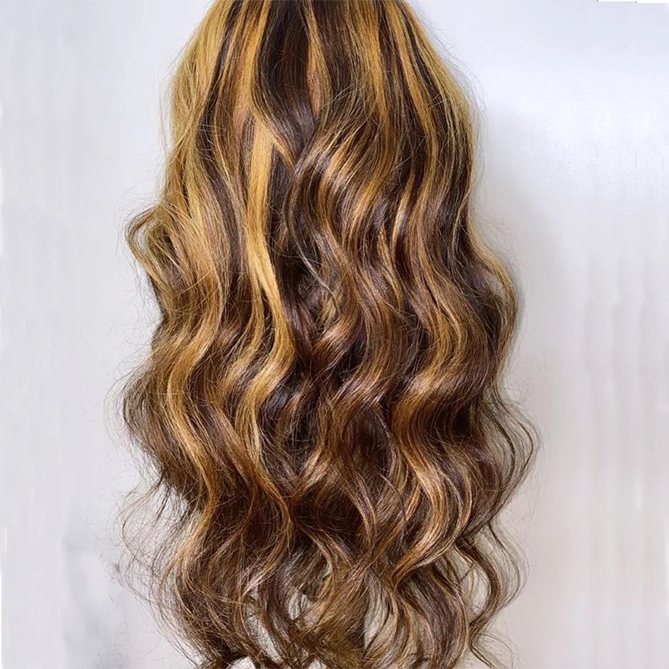 Loose Wave Honey Blonde Highlight Human Hair U Part Wigs 180% Density Brazilian Remy Hair Wigs Blonde Middle Open U Part Wigs