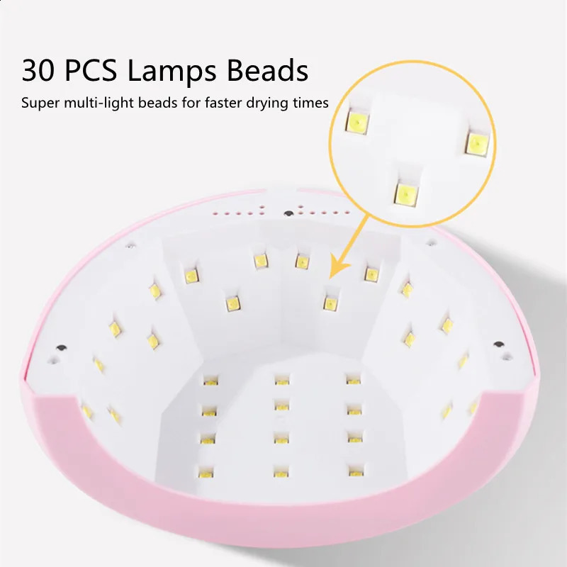 Lámpara de uñas LED UV de 60 W con 30 piezas LED para curar gel Secador de uñas Lámpara de esmalte de uñas 5/30/60 s Sensor automático Herramientas de manicura al por mayor 240318