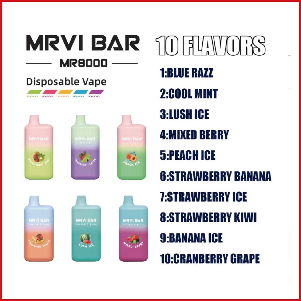 AB Deposu Orijinal MRVI Bar Puff 8000 10 Flavlar Elektronik Sigara E Cig Elf 8000 Puflar Tek Kullanımlık Vape 650mAh Şarj Edilebilir Ücretsiz Gemi