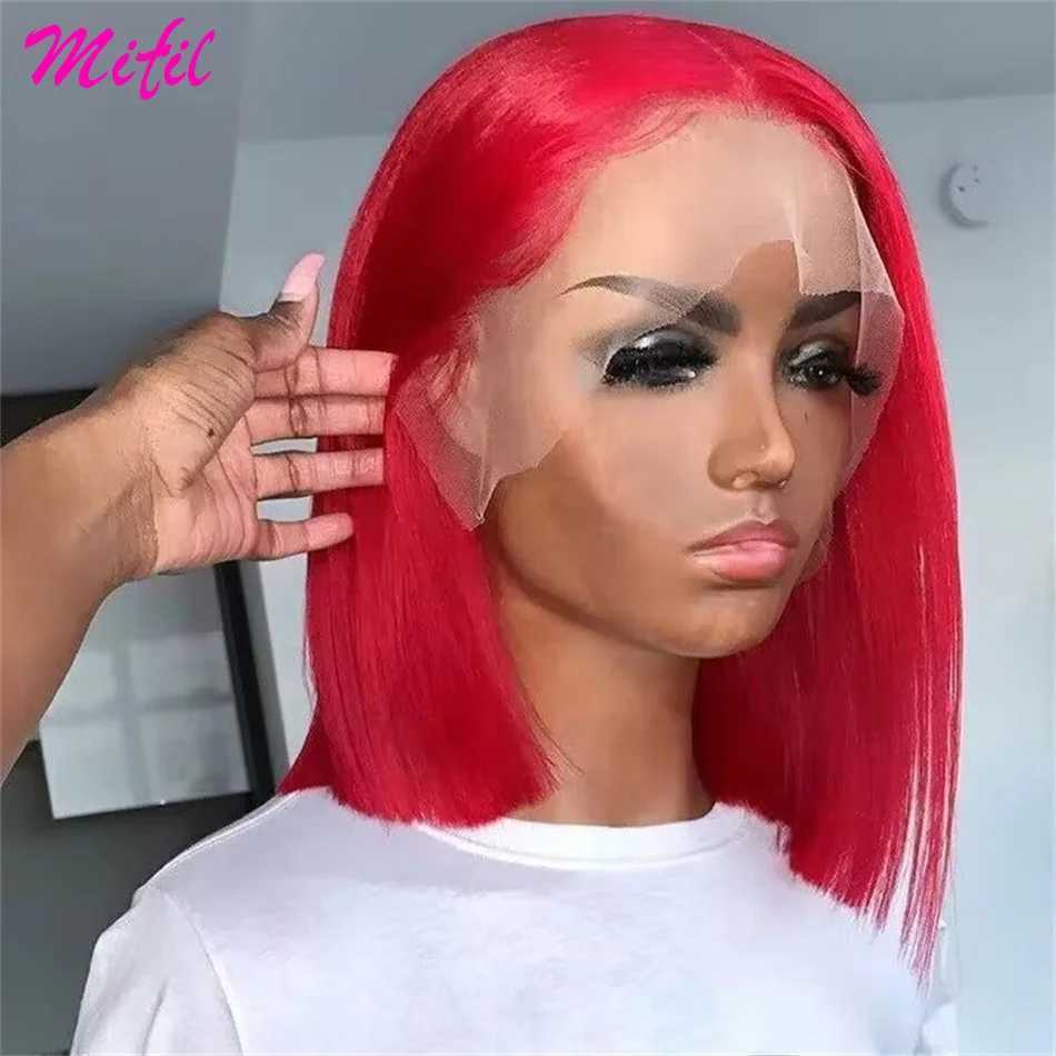 Synthetic Wigs 13xed Chocolate Brown Lace Front Human Hair Wigs For Women Pre Plucked HD Transparent Lace Frontal Short Bob Wig Glueless 240329