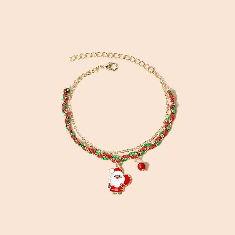 Kedja 1st. God jularmband Santa Claus Elk Xmas Tree Pendant Layered Chain Armband för Women Girls Party Jewelry Gift 2023L24
