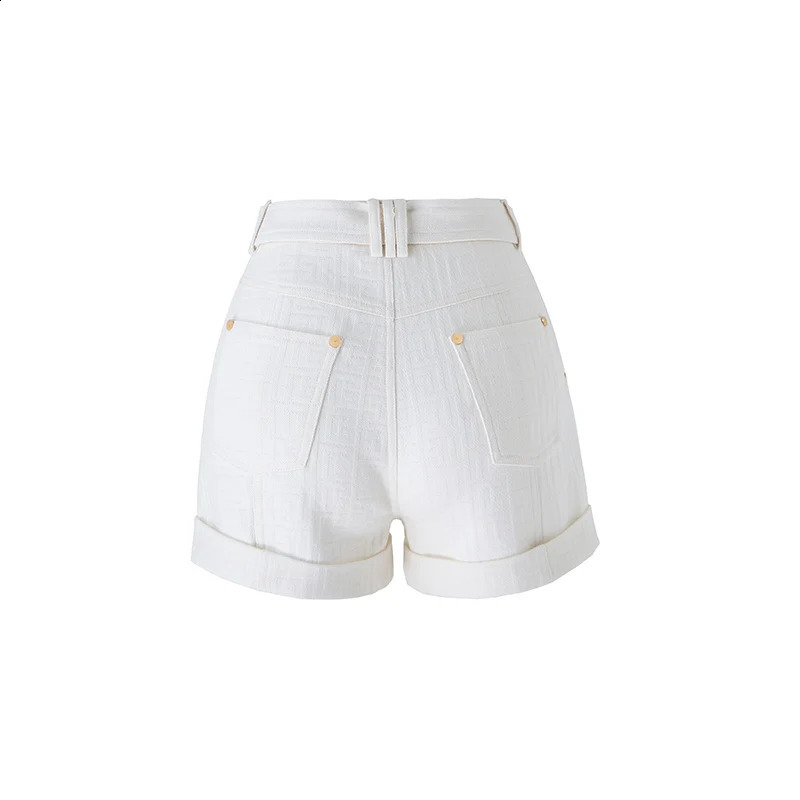 JUNE LIPS Fashion Summer For Option Pink Black White Beige Texture Washed Denim Shorts Women With Belt Wholesale 240304