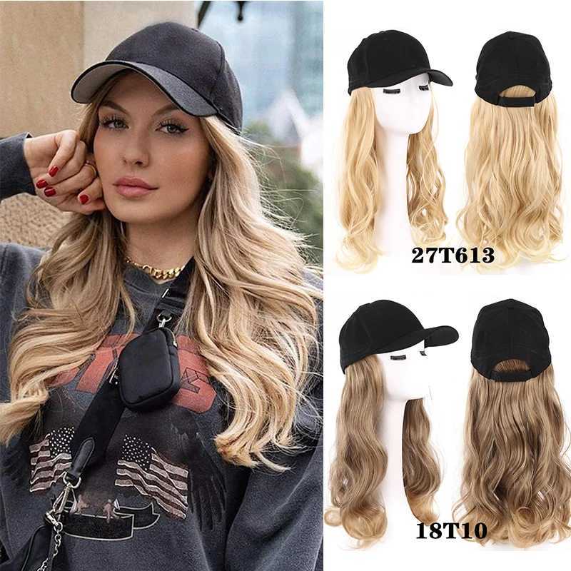 Synthetic Wigs Synthetic Wigs Synthetic Fluffy Wavy Wigs with Hat Baseball Cap Seamless Connection Hair for Women Adjustable Hat Wig 240328 240327