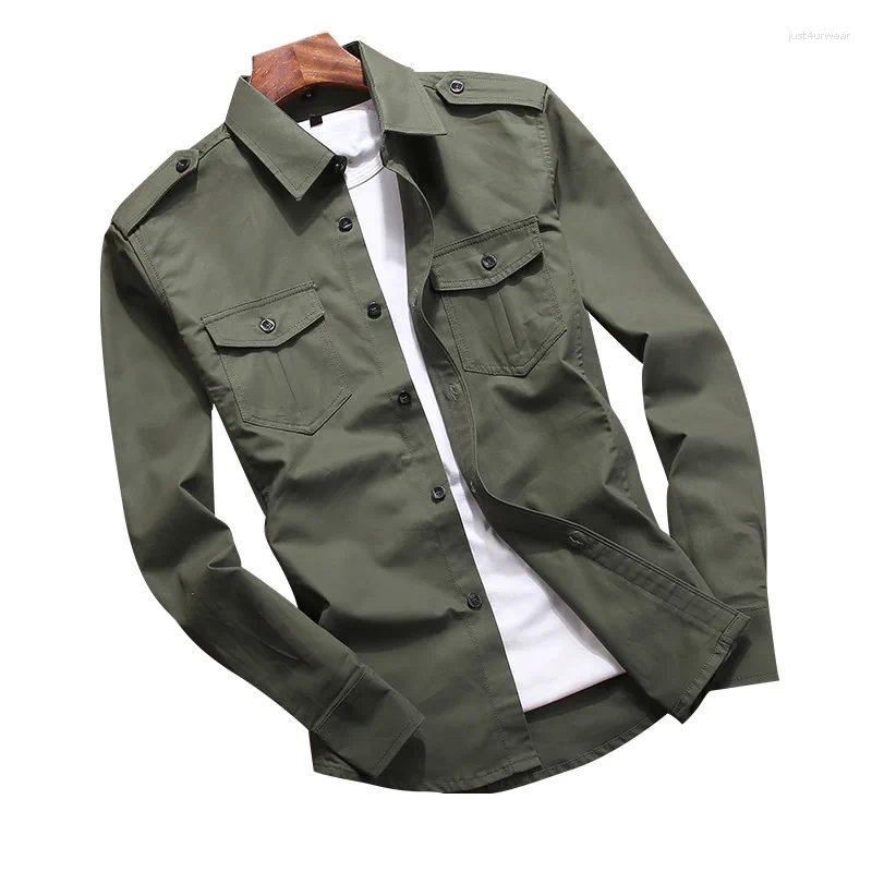 Camisa de carga casual camisa casual camisa casual de manga longa de algodão de algodão de algodão verão camisa militar overshirt slim masculina roupas khkai blusas