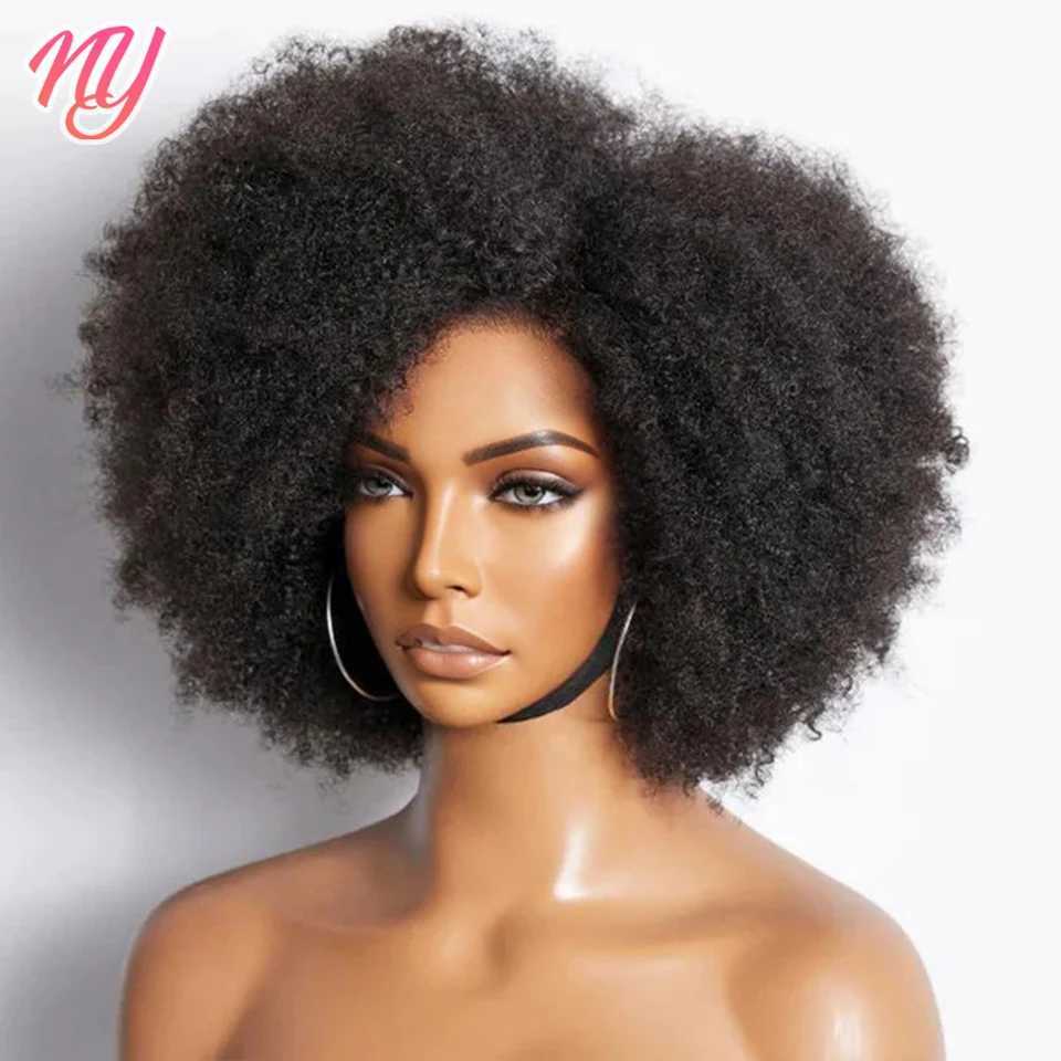 Synthetische pruiken Synthetische pruiken Afro Kinky Gekruld Kanten Voorkant Pruik Braziliaans Remy Echt haar HD Kant Natuurlijke haarlijn 13X4X2 Lijmloos Afro Korte Bob Pruik van echt haar 240327