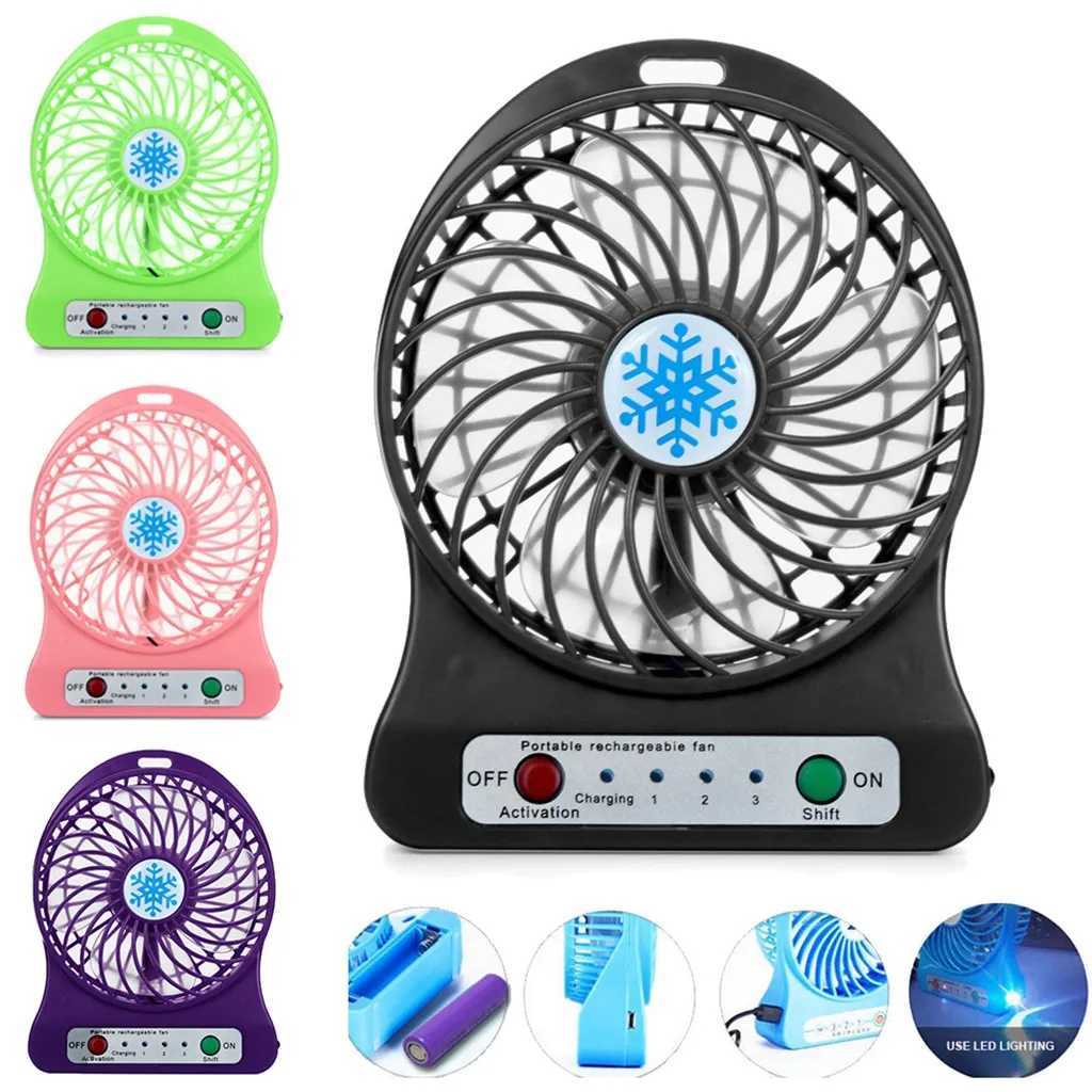 Ventilateurs électriques Mini ventilateur portatif de batterie de main USB avec lampe LED refroidisseur de bureau petit ventilateur de bureau 74 .240319