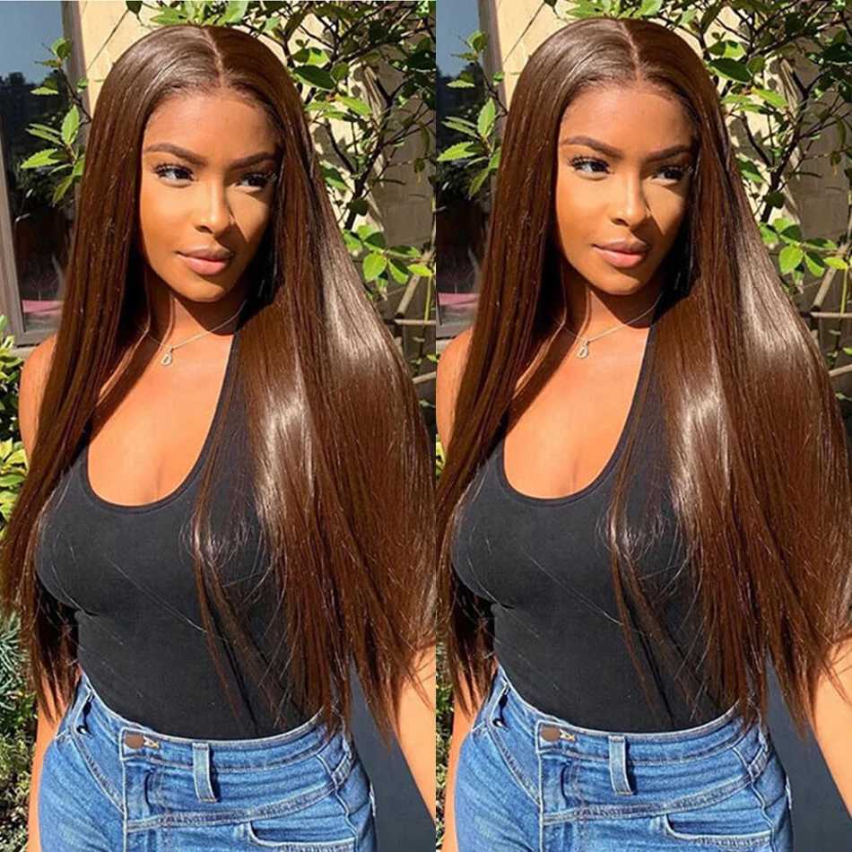 Synthetic Wigs Chocolate Brown Colored 13x4 HD Lace Front Human Hair Wigs Raw Indian Straight Human Hair Wigs HD Transparent Lace Frontal Wigs 240329