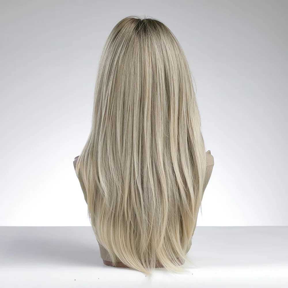 Perruques synthétiques La Sylphide perruque blonde avec frange longue ligne droite perruques synthétiques de bonne qualité pour femmes quotidien naturel cheveux résistants à la chaleur 240328 240327