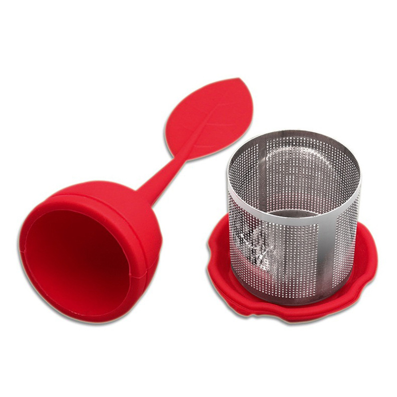 Infusore tè Infusore filtro in acciaio inossidabile con manico lungo a forma di foglia in silicone foglie sfuse o tisane