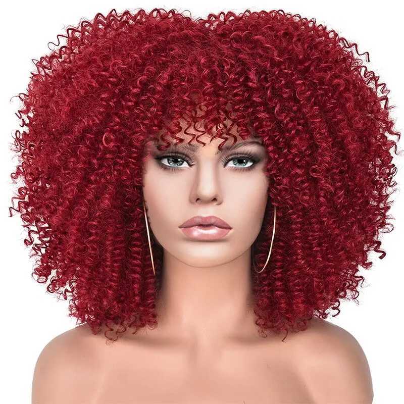 Parrucche sintetiche LICATEAT Parrucche afro ricci crespi con frangia Parrucche afro ricci al 100% Parrucche fatte a macchina Parrucche corte afro ricci le donne 240329