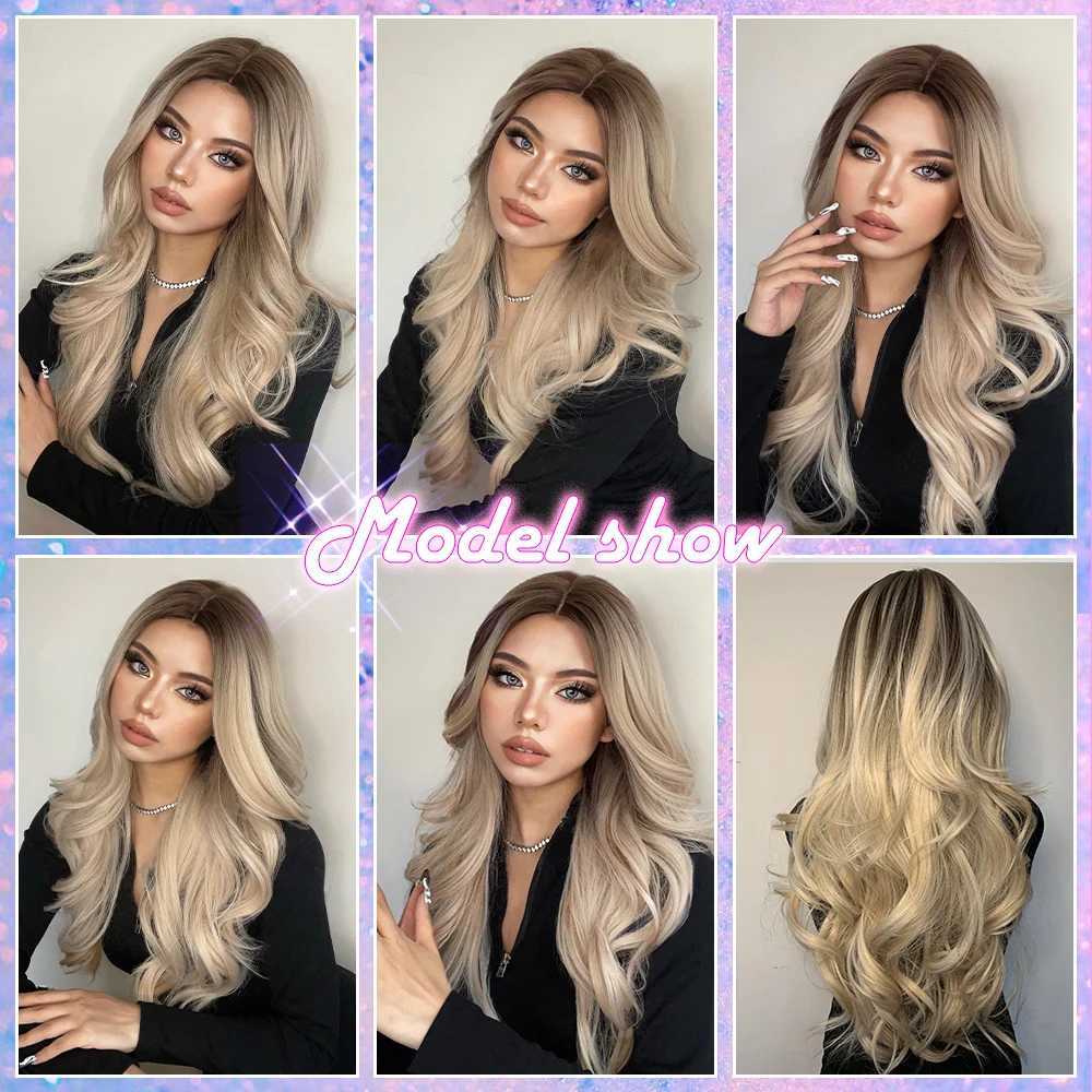 Synthetische pruiken BLONDE UNICORN Synthetisch Lang Golvend haar Pruik Ombre Bruin Lichtblond Platina Cosplay Dagelijks Natuurlijk Hittebestendig voor Dames 240329