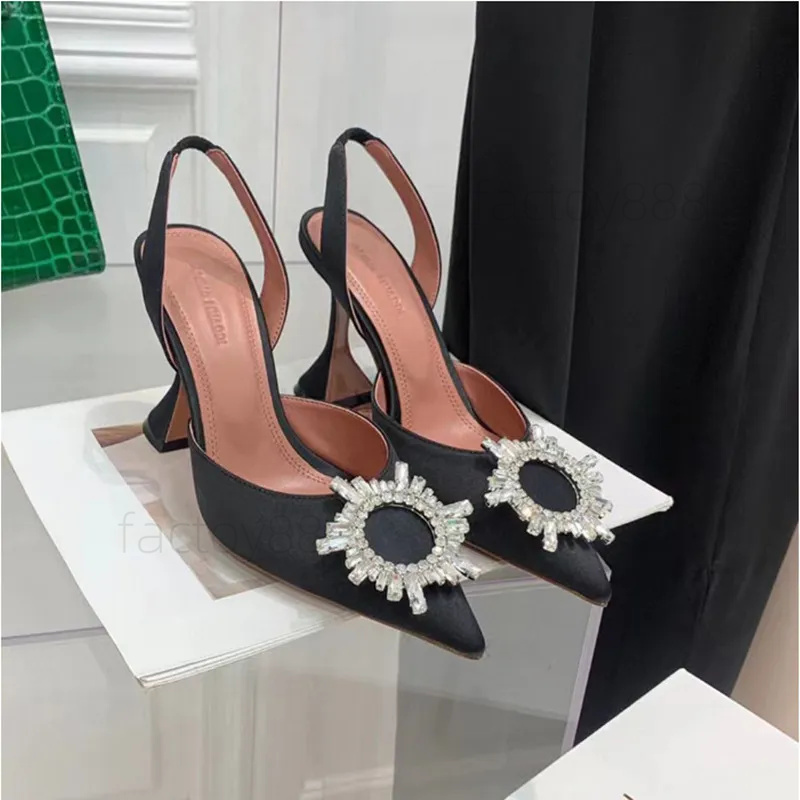 Amina muaddi chaussures de robe sandales sandales satin slingbacks bowtie pompes cristal-sunflower hautement talon 10cm de luxe de luxe de mariage sandale 35-42